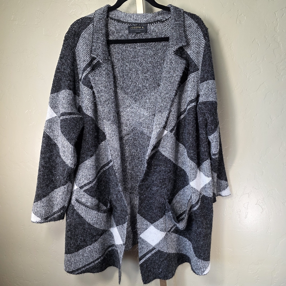 Joseph A Charcoal and White Plaid‎ Open Cardigan